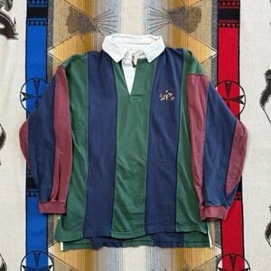 Vintage 90s Maine Embroidered Color Block Rugby Polo Shirt Size Large Striped